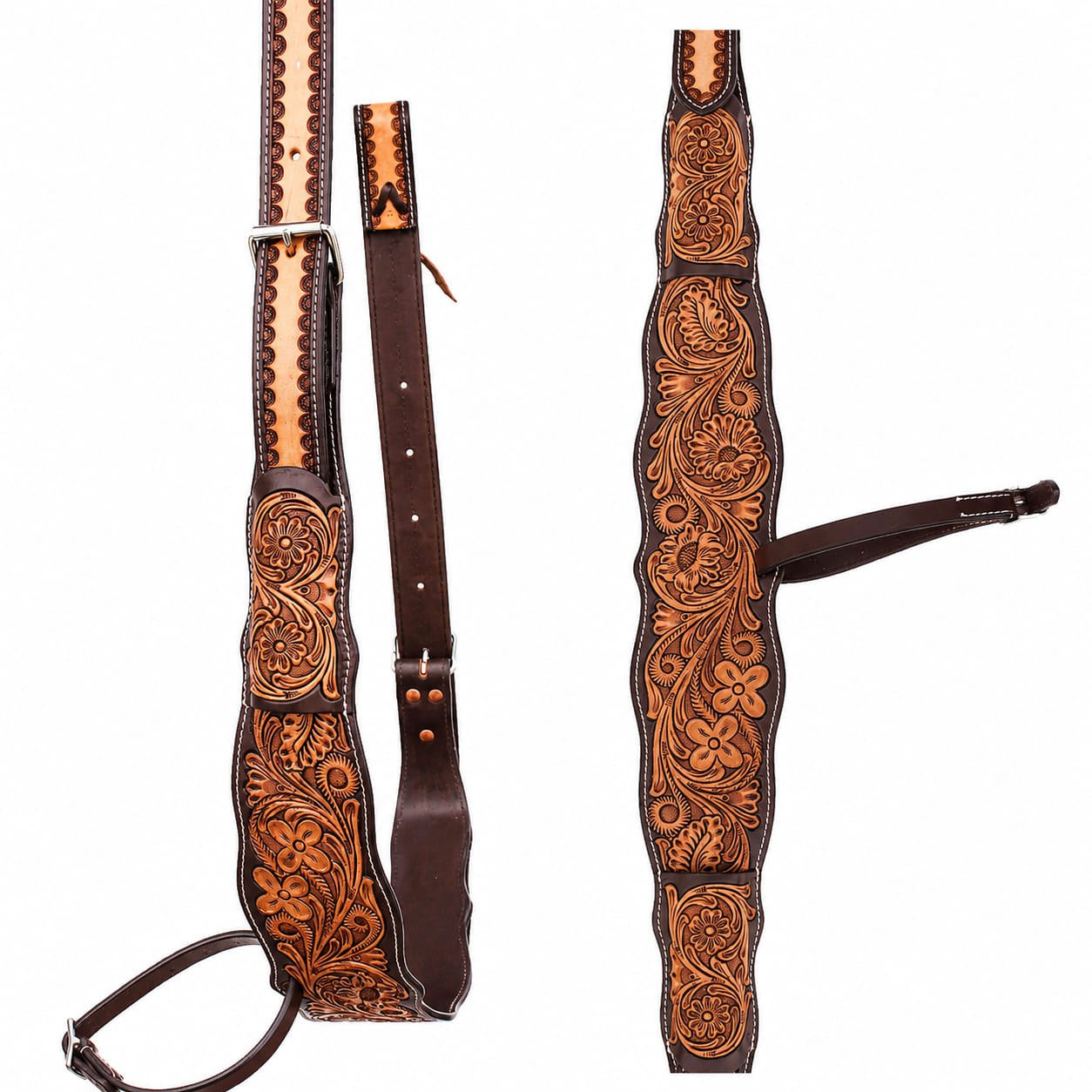 Horse Western Floral Tooled Leather Rear Flank Saddle Cinch Billets 97RS05