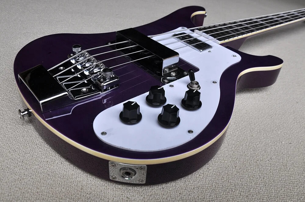Purple 4 Strings Electric Bass Guitar with Chrome Hardware Flame Maple Top
