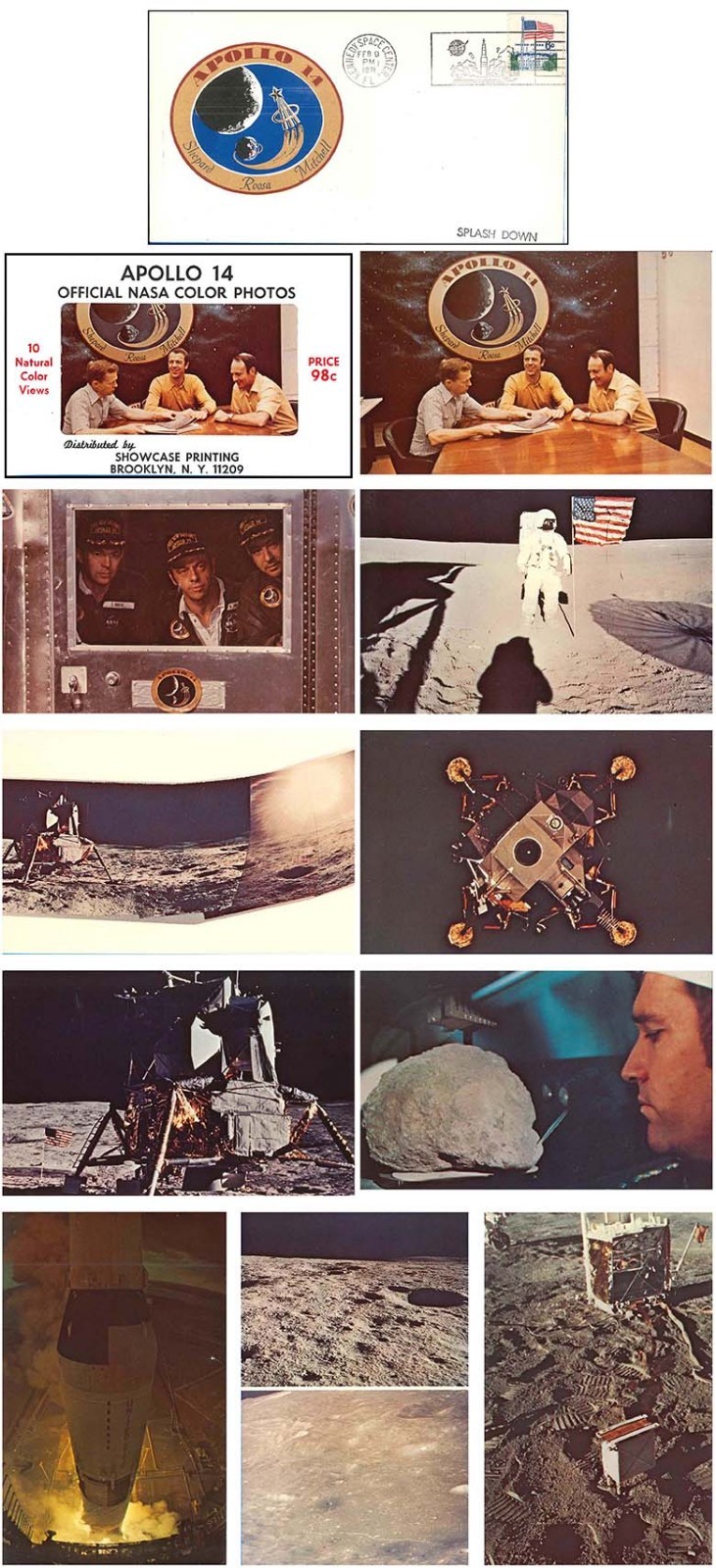 Apollo 14 color PHOTO Postcard SET of 10 '71 vtg NASA postal cover envelope