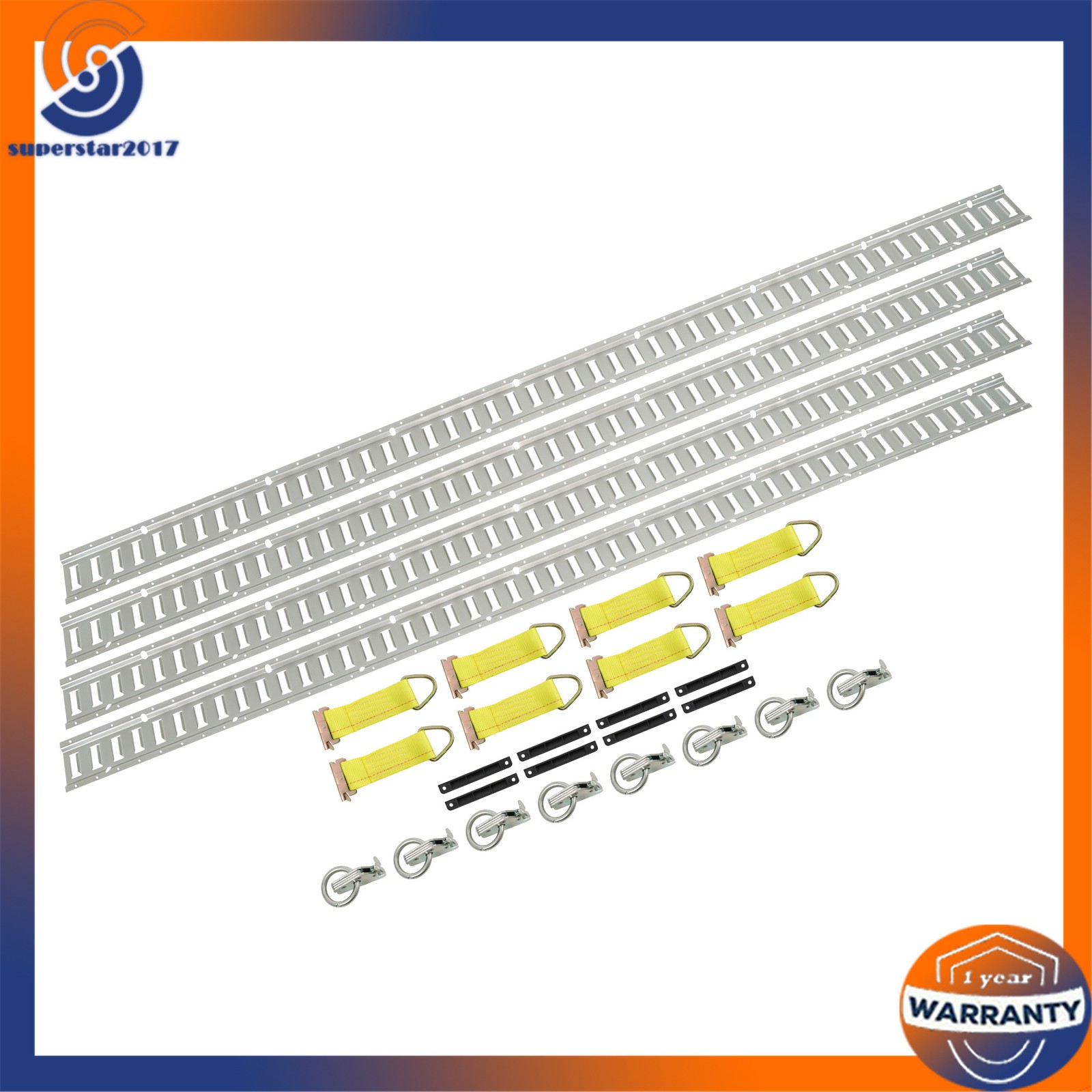 Silver 28 Pack 8 Foot E Track Rail Kit, Zinc Plated With Hardware For Trailers