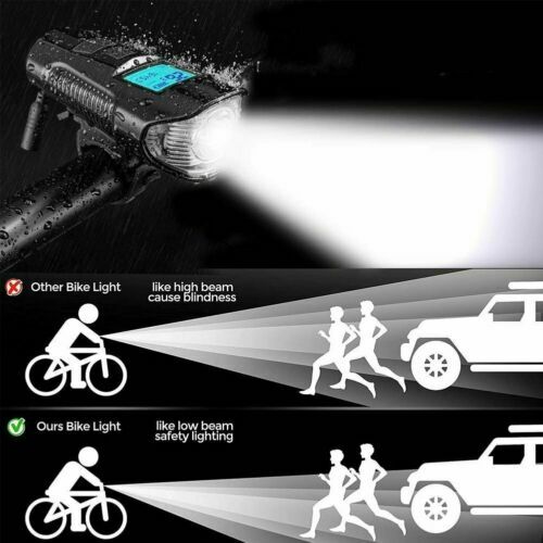 USB Rechargeable LED Cycle Bike Headlight + Rear Light Horn Speedometer Odometer