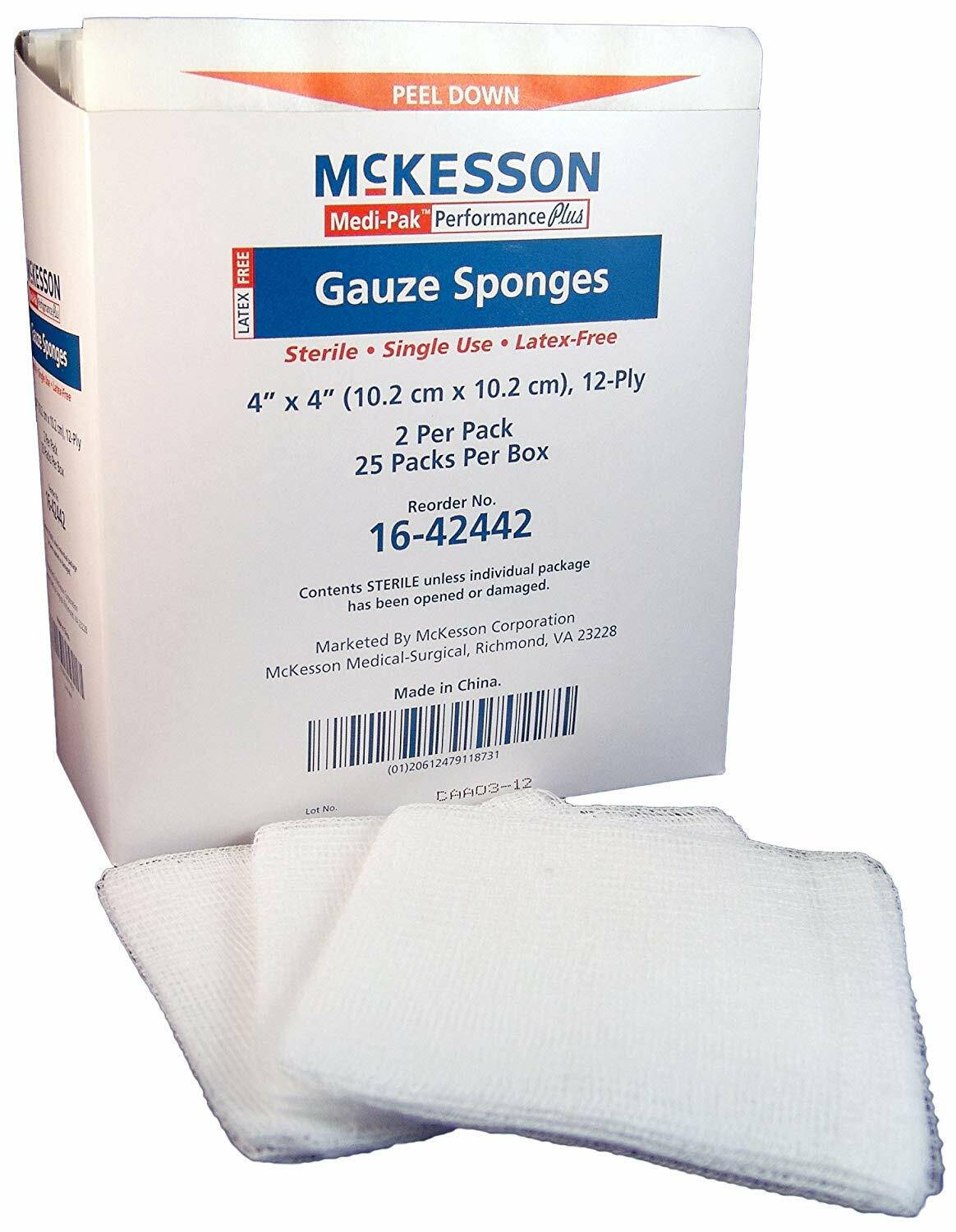 Medi-Pak Performance Gauze Sponge Cotton Gauze 12-Ply 4 X 4 Inch - Box of 50