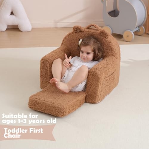 Toddler Chair,Sherpa Bear Toddler Couch Fold Out,Children Reading Brown