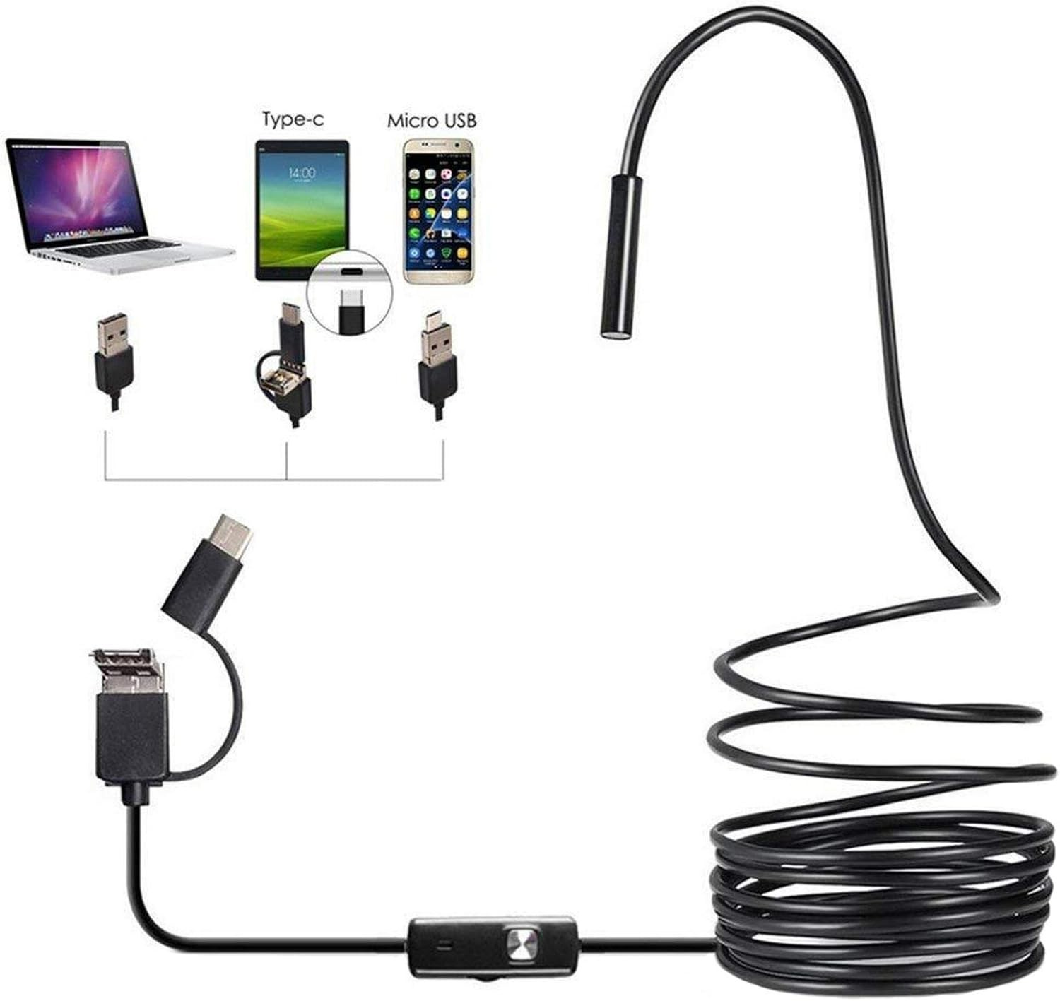 HD 640x480 USB Inspection Camera, 2m Waterproof Endoscope with Adjustable Lights