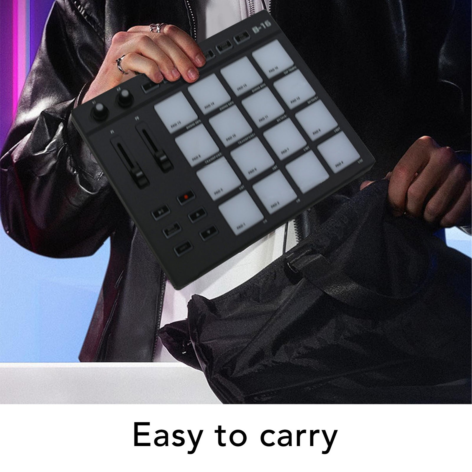 MIDI Controller With 16 Drum Pads 2 Assignable Fader Knobs RGB Portable MID XIPE