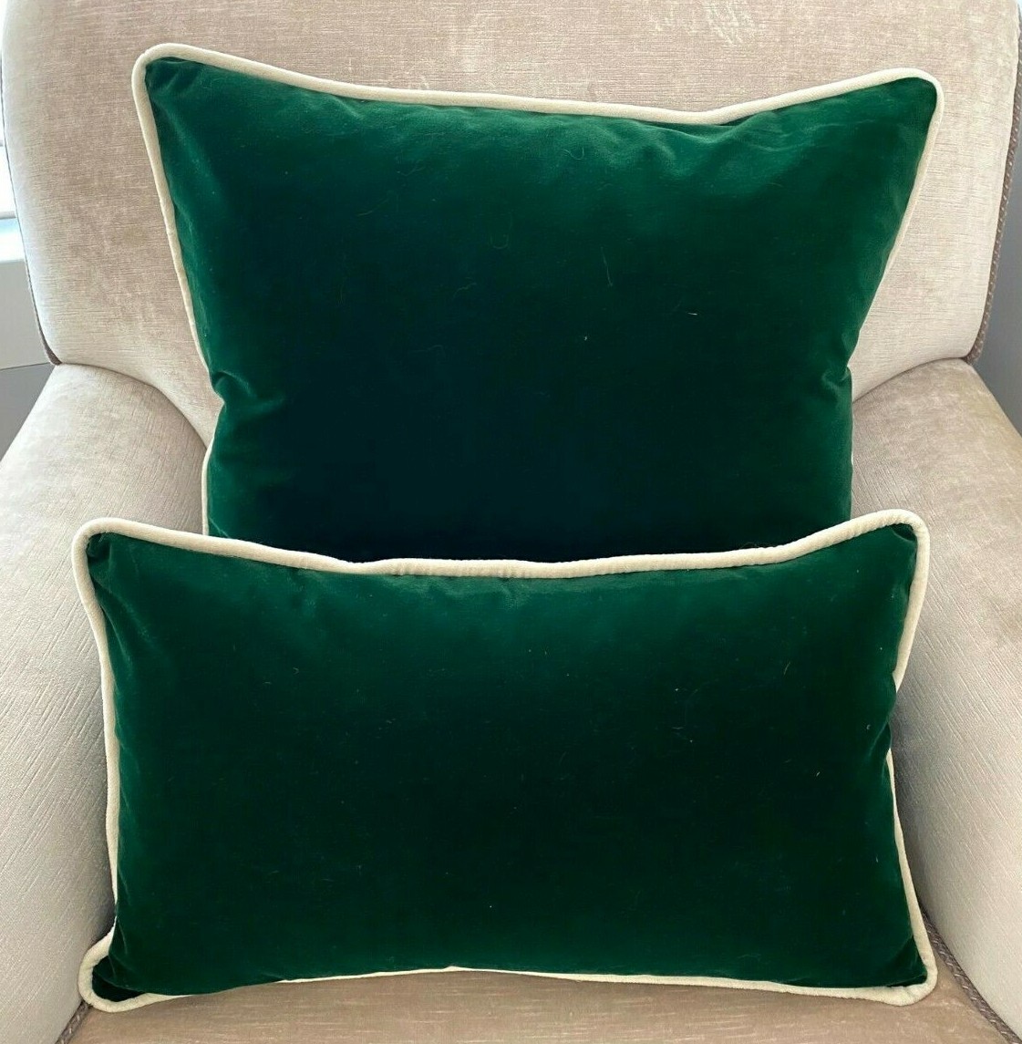❇️ NEW Dark Green VELVET Cushion Covers & Stone Velvet Piping OBLONG or SQUARE