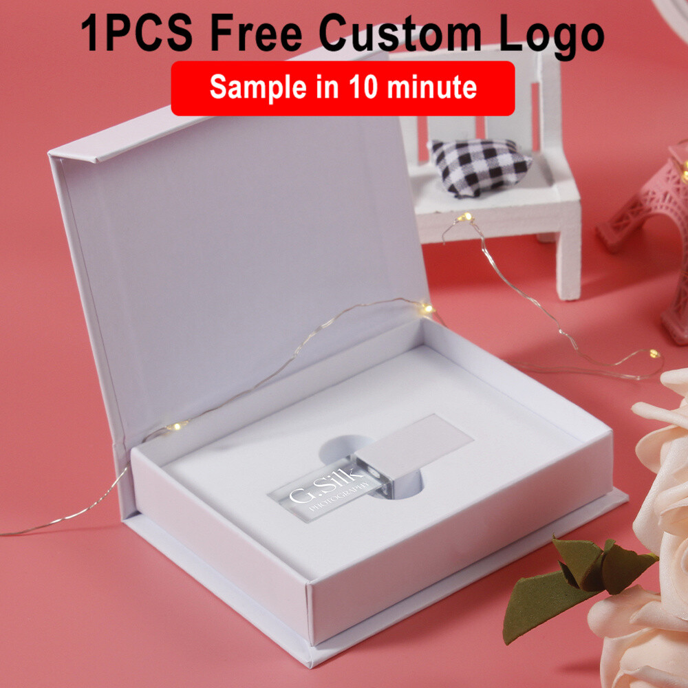 Wedding Custom Crystal Gift Box USB Flash Drive 64GB Free Logo Pen Drive 32G 16G
