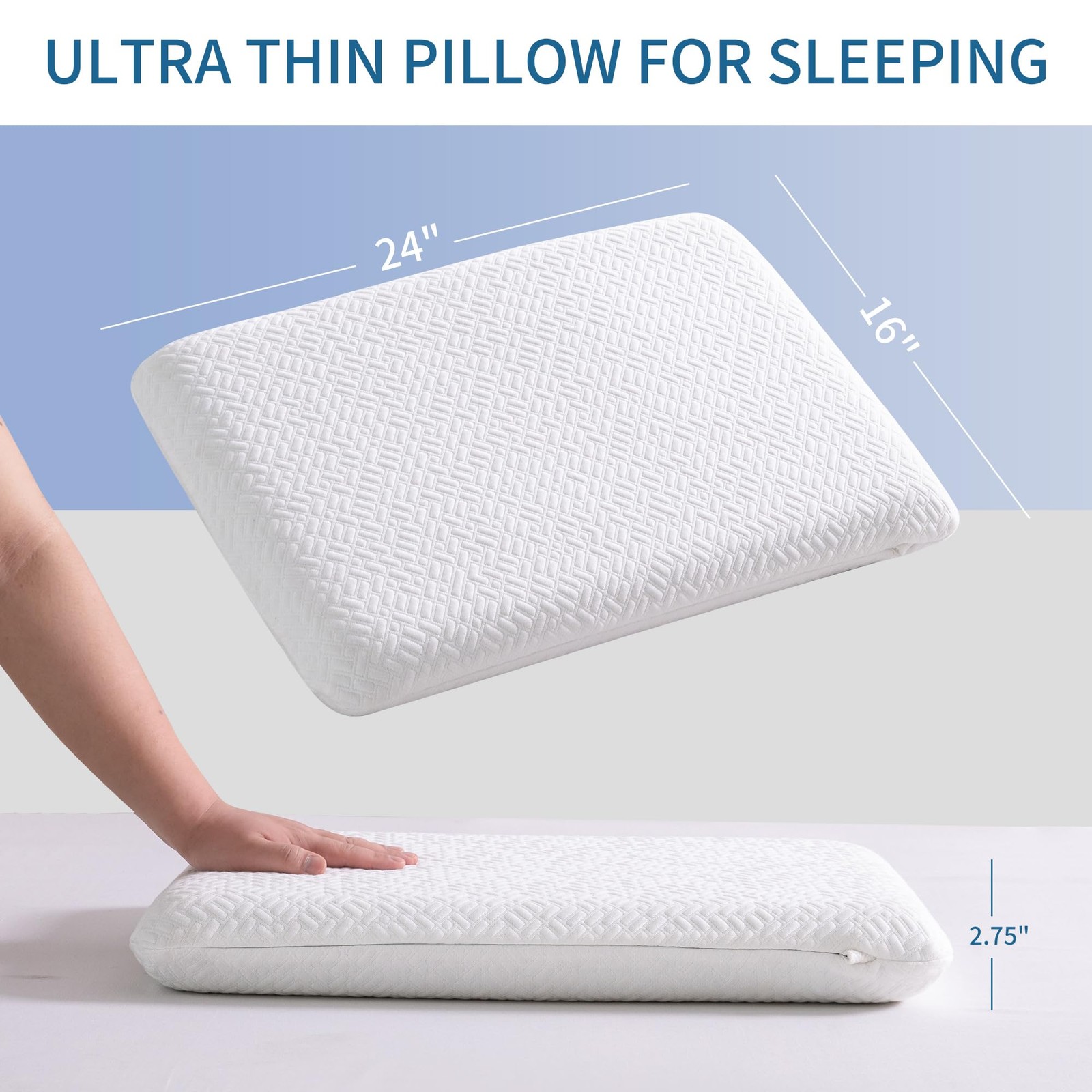 Ultra Thin Memory Foam Pillow 2.75" Slim Flat Sleeping Stomach Side Support