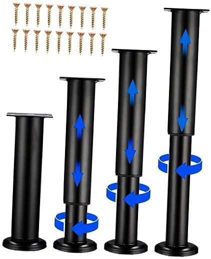 4 PCS Adjustable Height Bed Support Legs [with (4Pcs) 7.08-12.2 inch Black