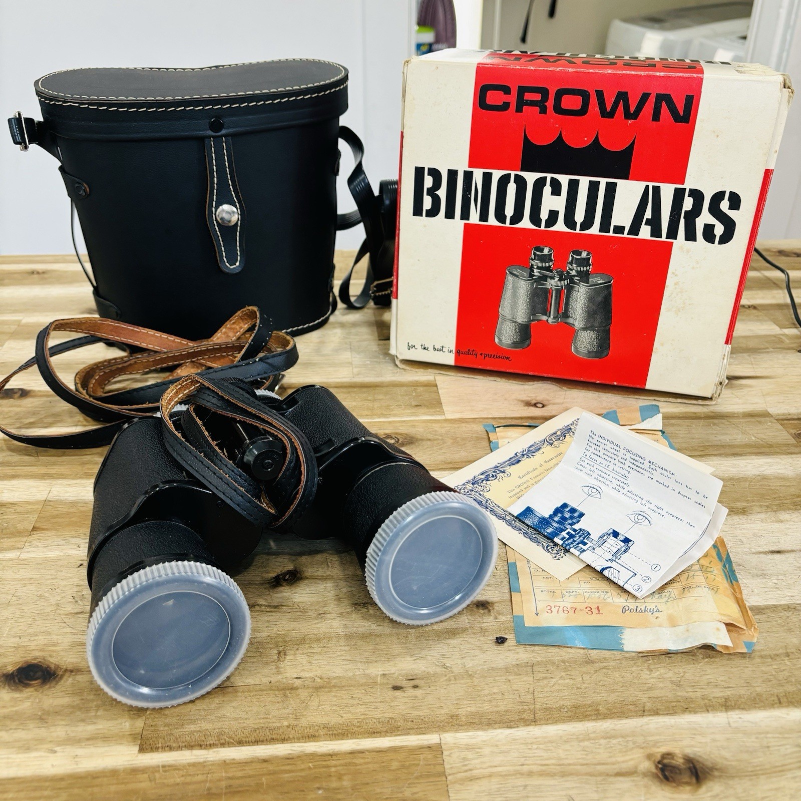 Crown Optical Company 7x50 Binoculars w/ Original Case Box & Receipt