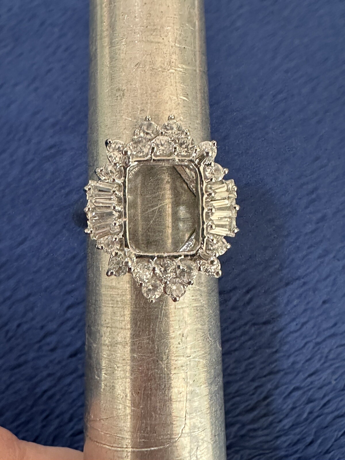 Sterling Silver 925 Cubic Zirconia Cushion/ Emerald Cut Setting Mount, Size 6