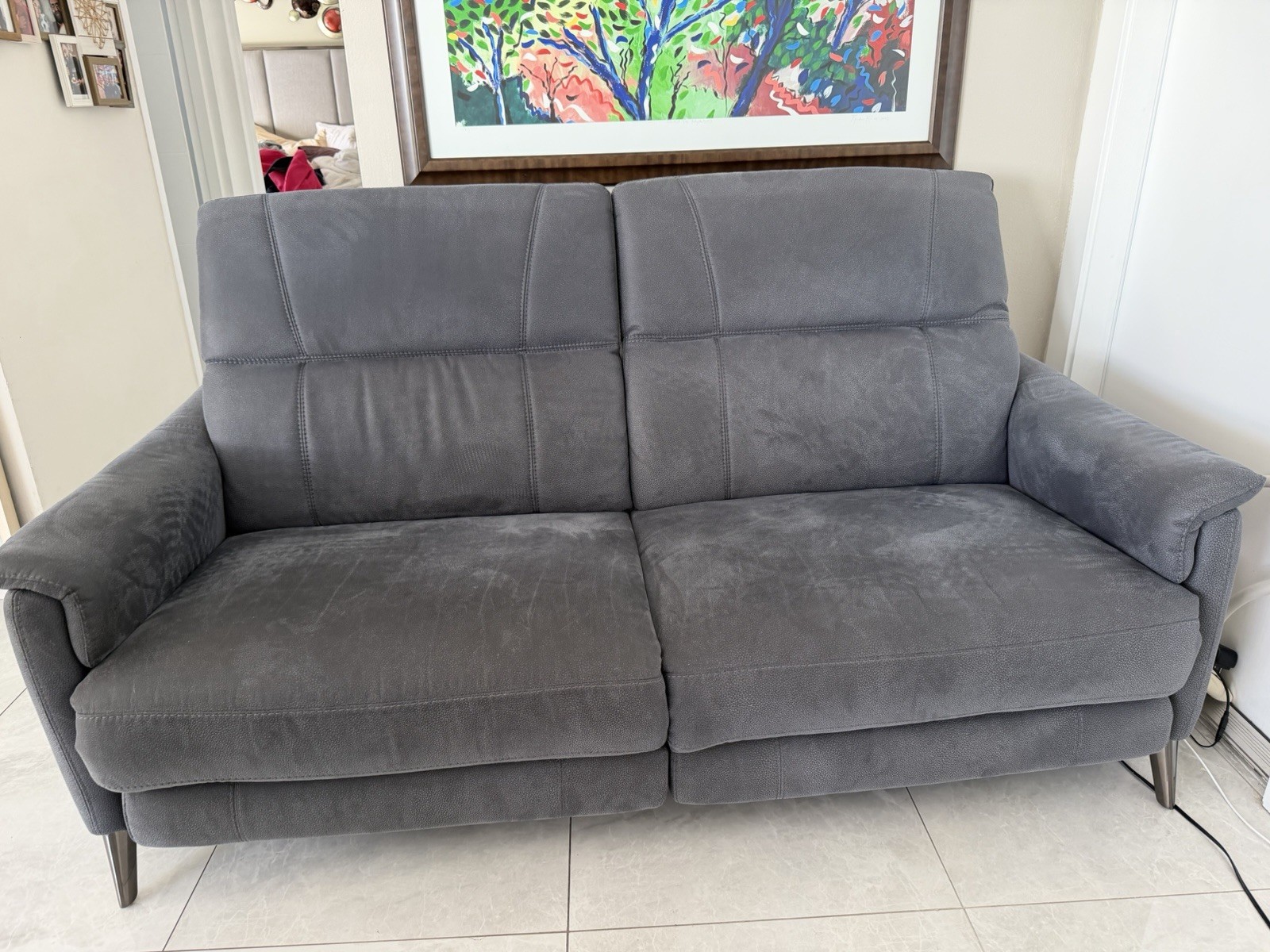 Electric Recliner Sofa Gray 2-Seater with USB Port for Living Room