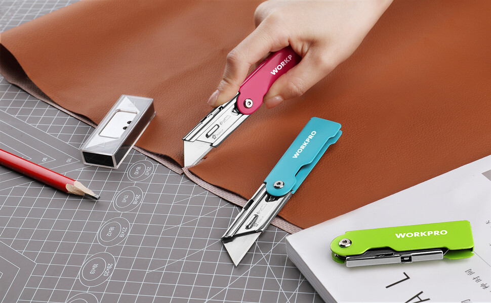 WORKPRO 3-Pack Folding Utility Knife Set, Quick Change Blade Box Cutter
