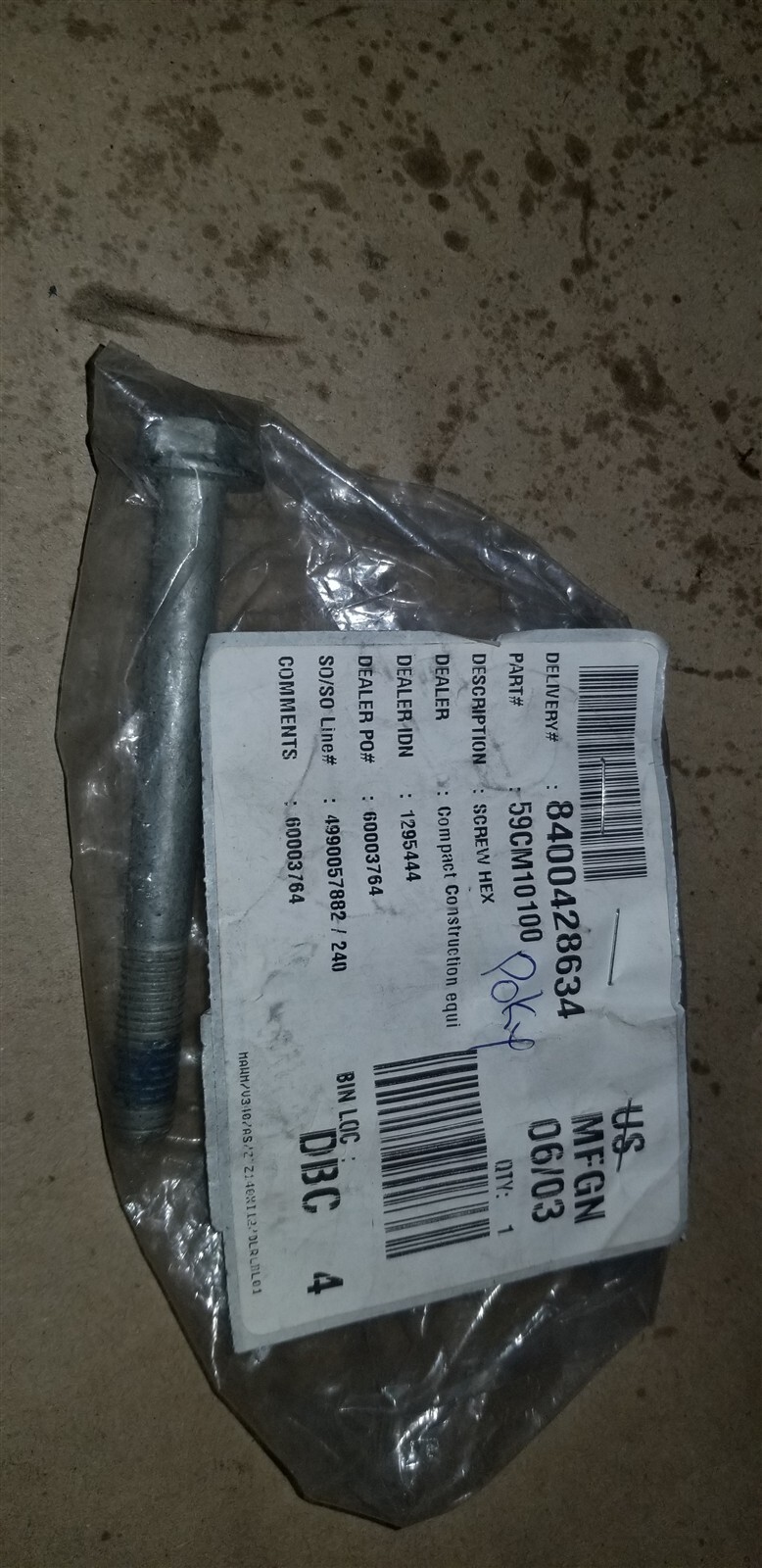 Bobcat hex screw 59CM10100