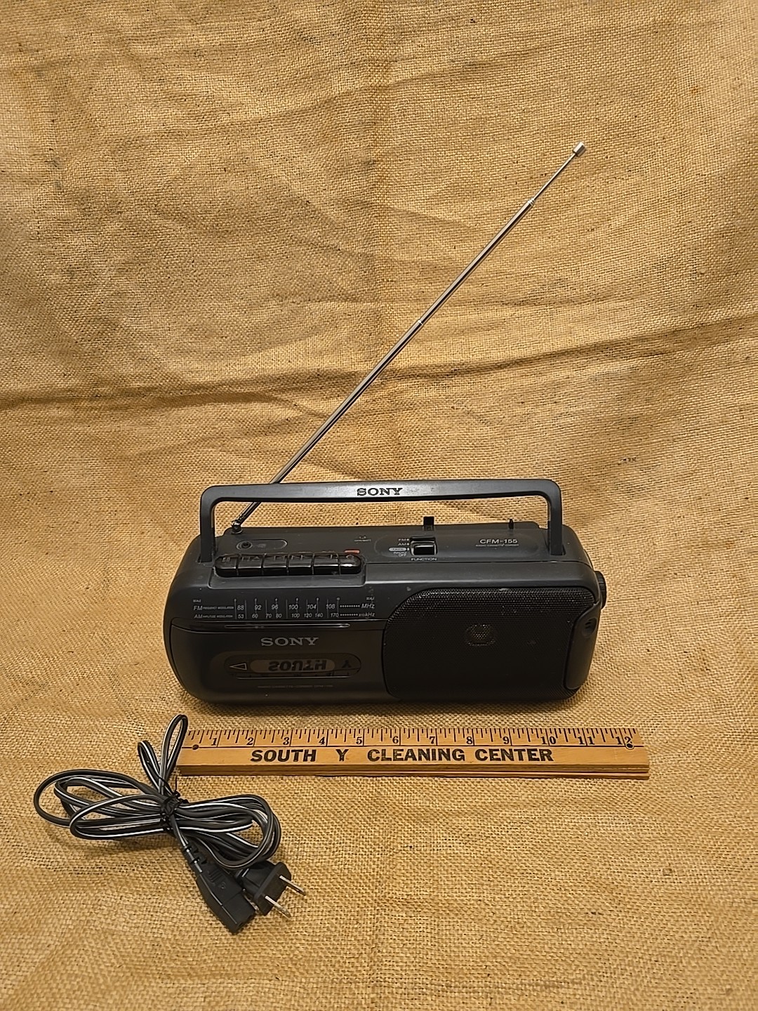 Sony CFM-155 Portable Boombox AM FM Radio Cassette Player Recorder Cable 90s 12"