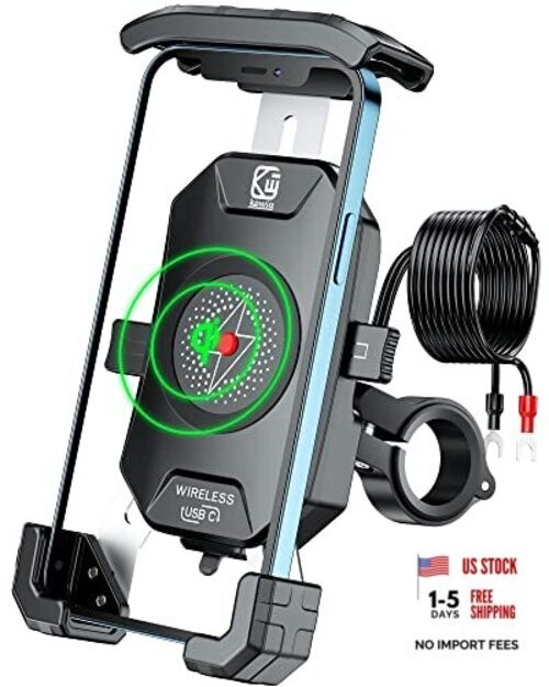 Motorcycle Phone Mount Holder with Qi 15W Wireless Charger & PD/USB-C 20W