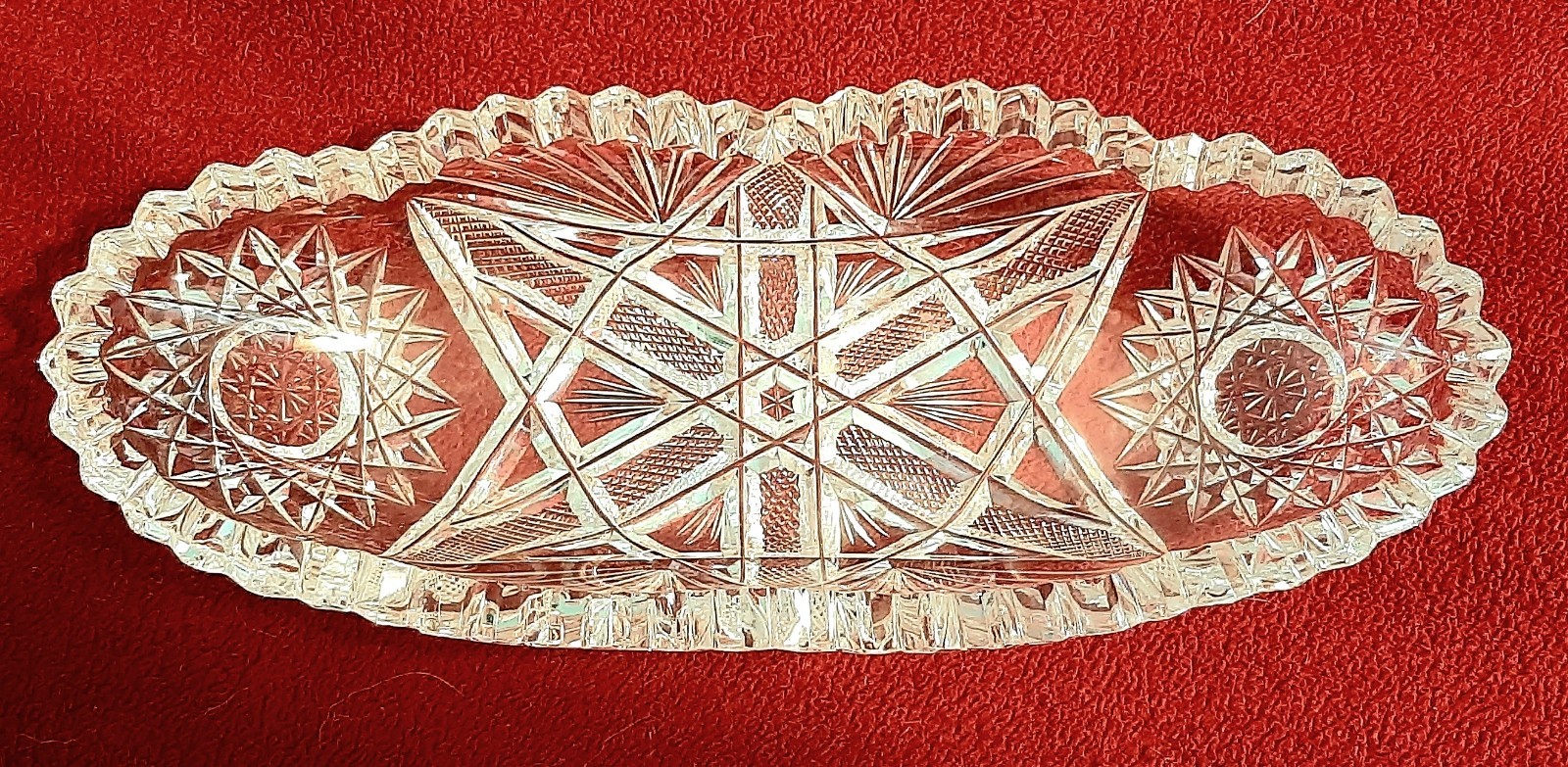 VTG Trinket Tray Cut Crystal Oval Dish Bathroom Cosmetics/Jewelry Storage