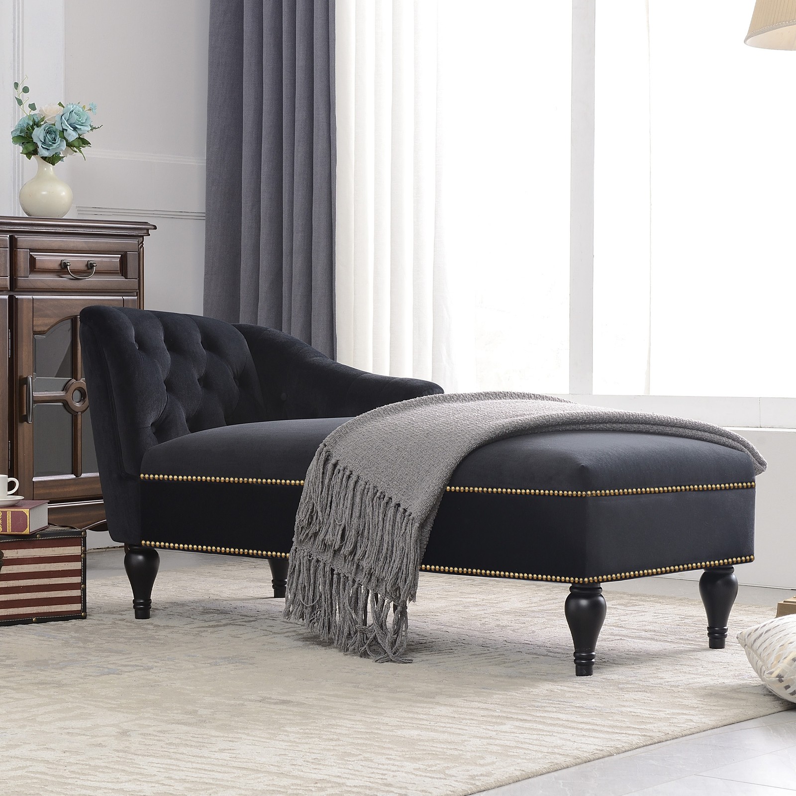 [New+Video] 58''Velvet Chaise Lounge,Button Tufted Right Arm Facing Lounge Cha