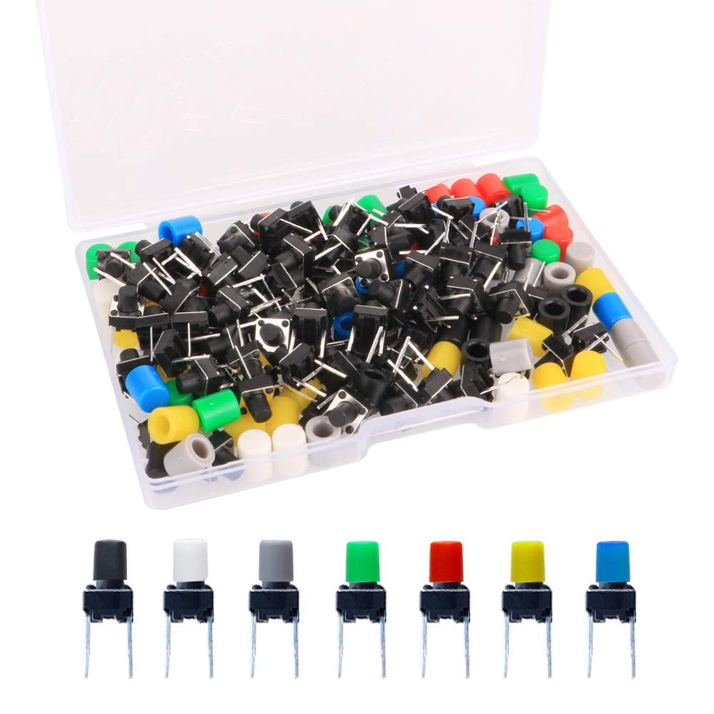Momentary Tactile Push Button Switch Cap Kit 7 Color Breadboard Arduino 84 PCS