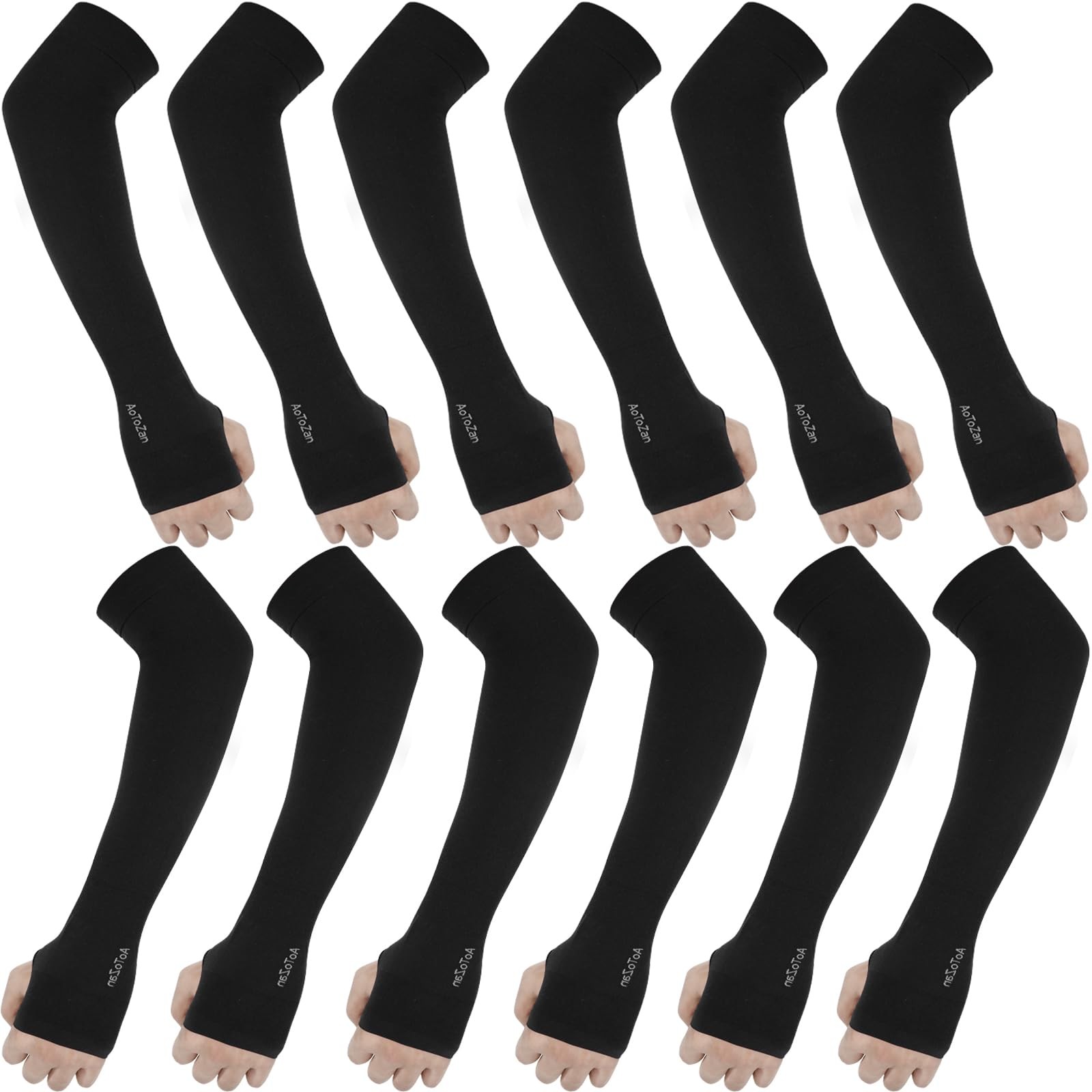 AoOnZan 6 Pairs Black Arm Sleeves for Men Women UPF50+ UV 14.5 inches,