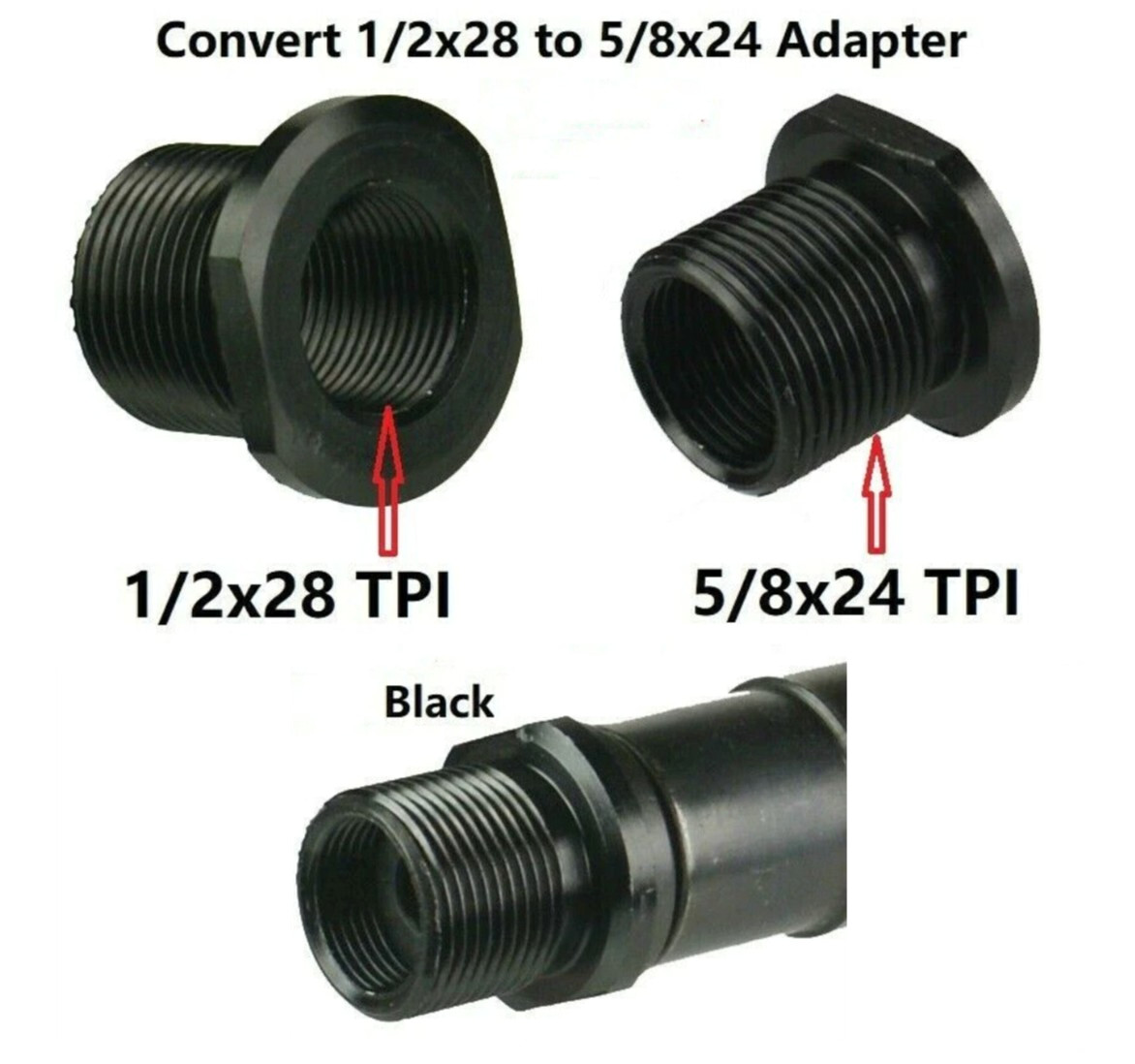 MetalHyperion 1/2x28 to 5/8x24 Barrel/Muzzle Thread Adapter/Converter Steel BLK