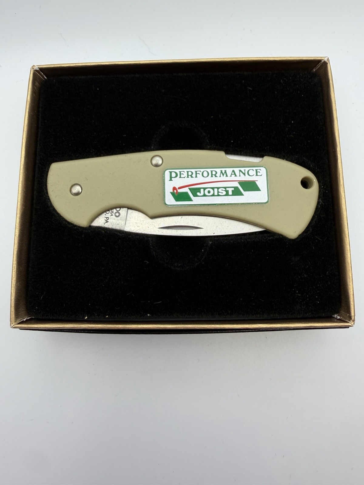 Vintage Performance Joist Advertising Stainless Tan Zippo Pocket Knife New B18