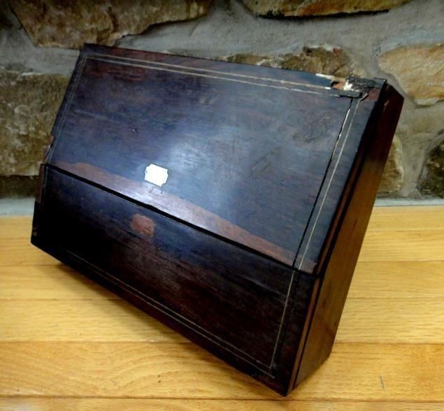 1867 SIGNED antique victorian TRAVELLING WRITING LAP DESK mother of pearl CRUCH