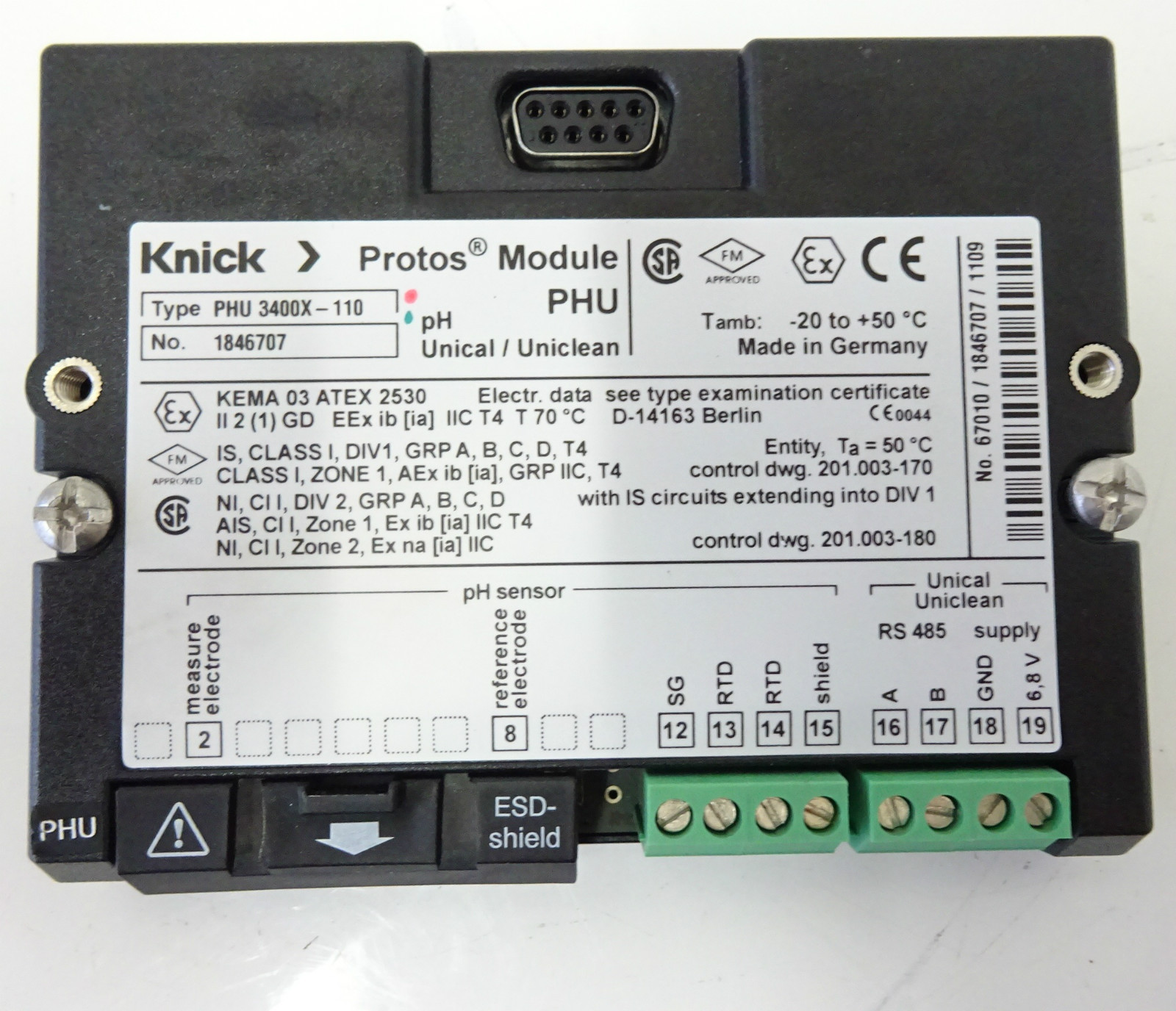Basic Unit Knick Protos Module PHU 3400X -110 Ex Software Version 9.3 Meter
