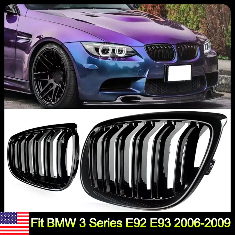 Front Kidney Grill Pair Gloss Black For BMW E92 E93 335i 328i Coupe 2006-2009