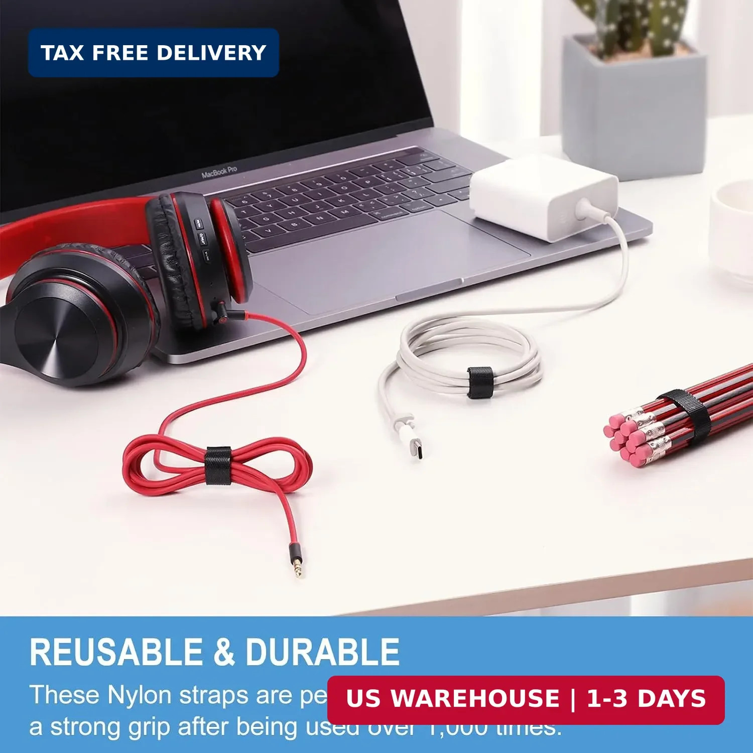 1/2in x 200ft Hook and Loop Roll | Double-Sided Strips, Self-Gripping Straps | R