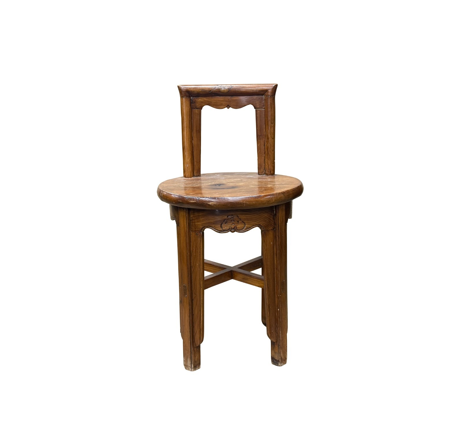 Vintage Rustic Patina Round Seat Cross 4 Legs Wood Bench Stool Table GB625