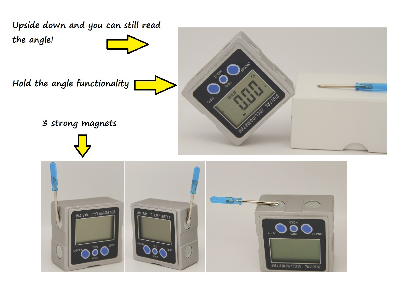 3 x Sided Magnet Digital Box Gauge Angle Protractor Level Inclinometer 0-360°