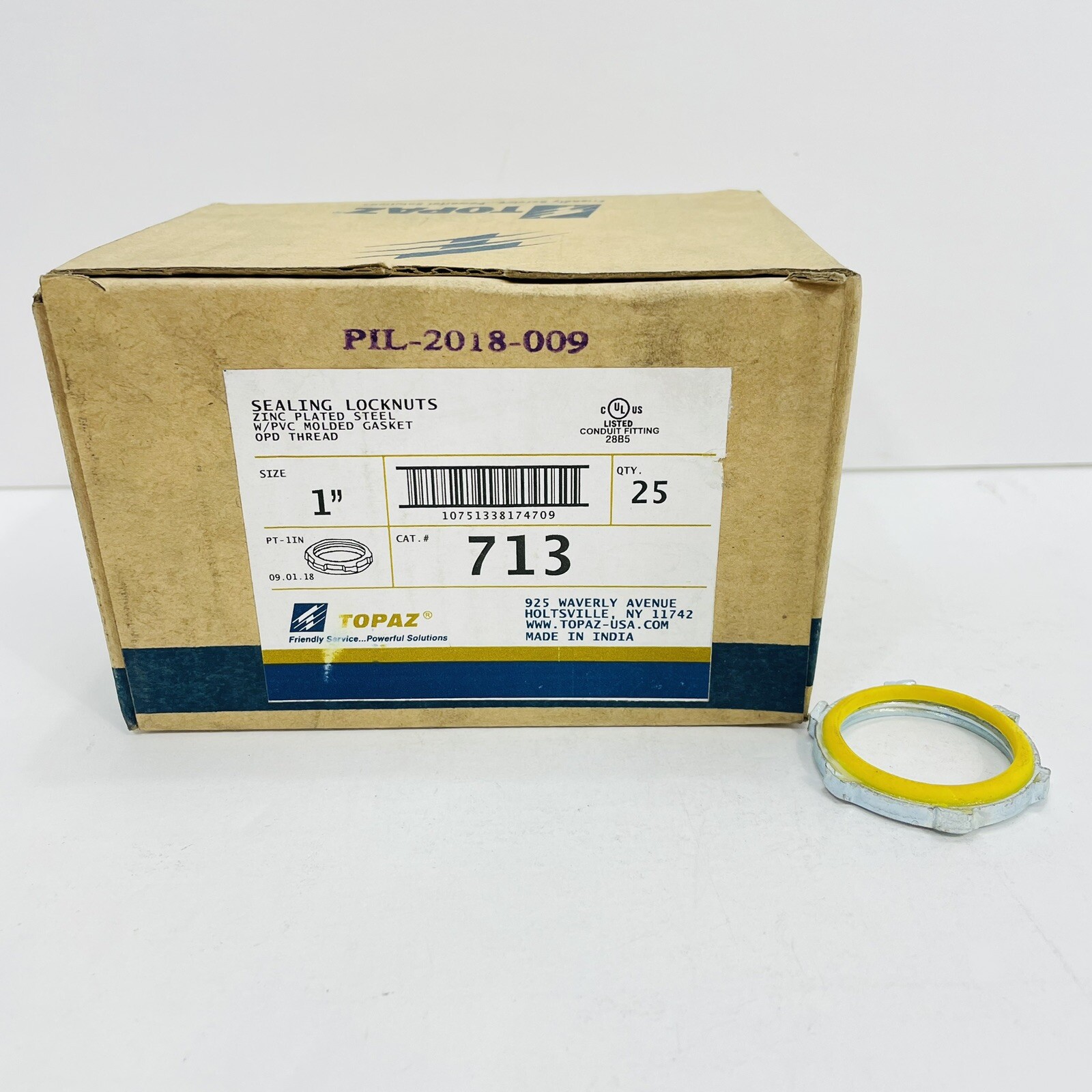 Box of 25 Topaz 713 1” Steel Sealing Locknuts ~New Surplus~