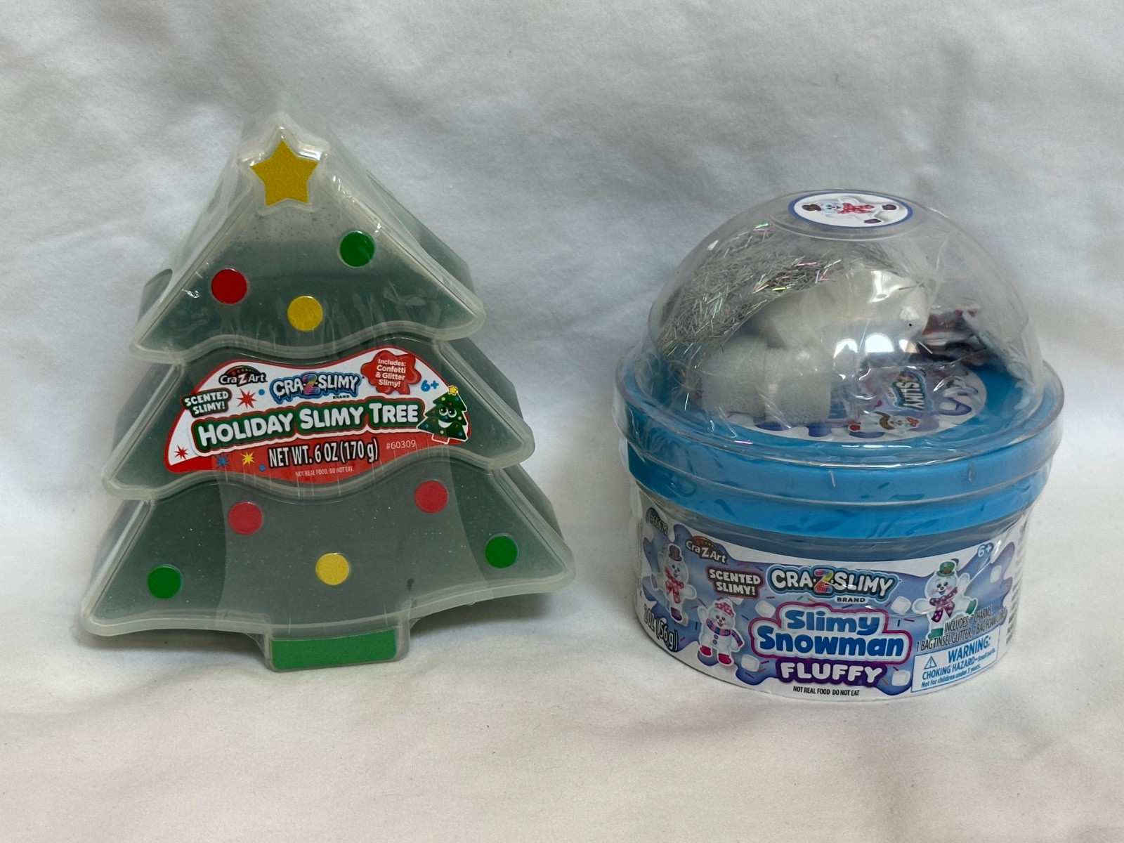 New Lot Cra-Z-Slimy Holiday Christmas Tree & Slimy Snowman Fluffy Scented Slime