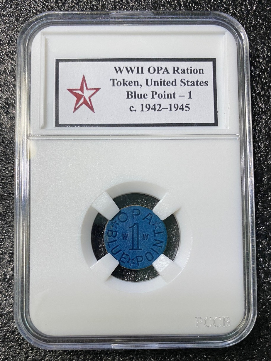 WWII OPA Ration Token Blue Point 1 USA 1942–1945 Slabbed Home Front