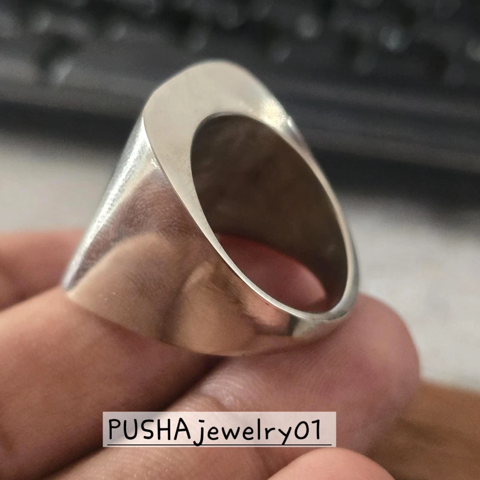 925 Sterling Silver Big Dome Signet Ring Men's Ring Cube Silver Ring Statement