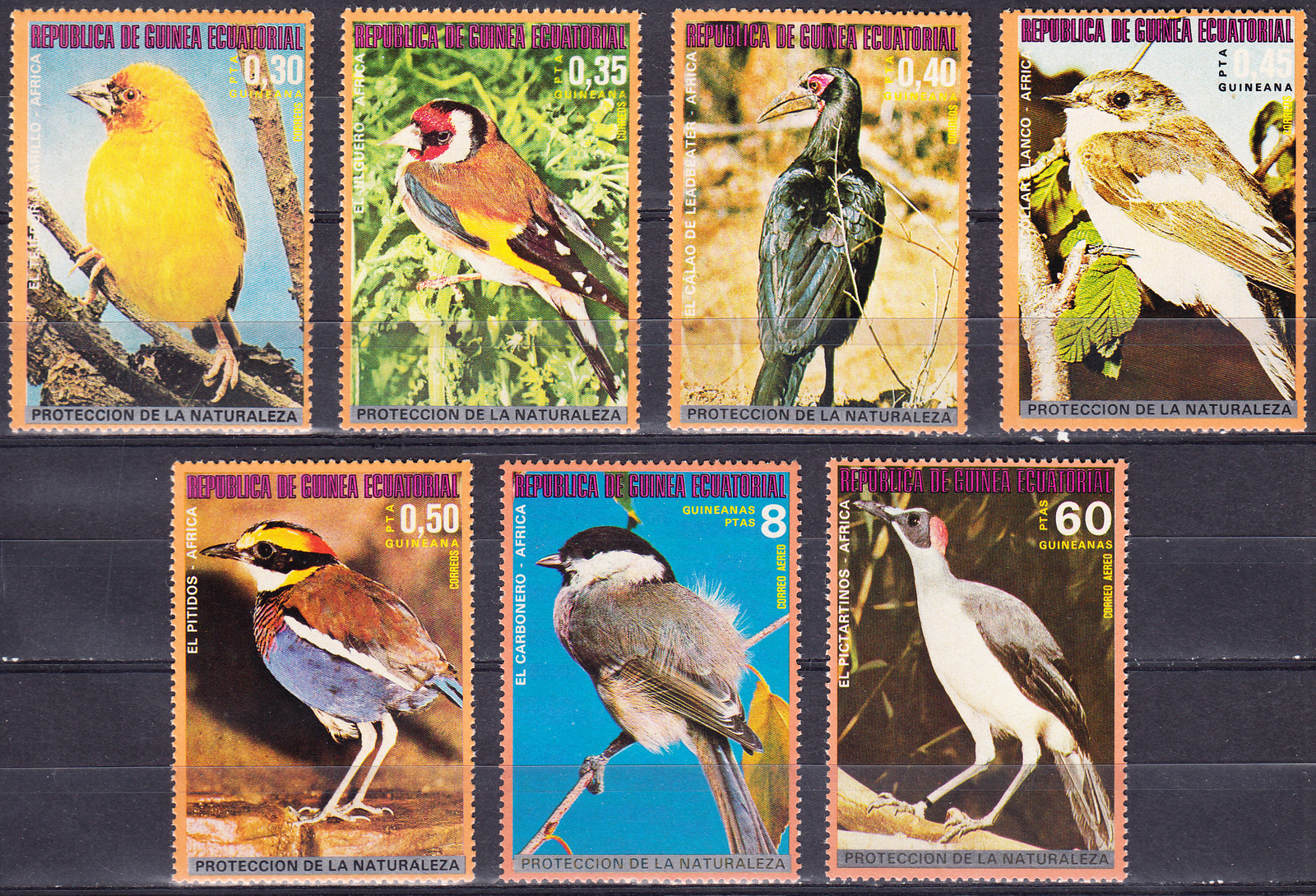 W EQUATORIAL GUINEA 0989A-995A AFRICA BIRDS PERFORATED SET