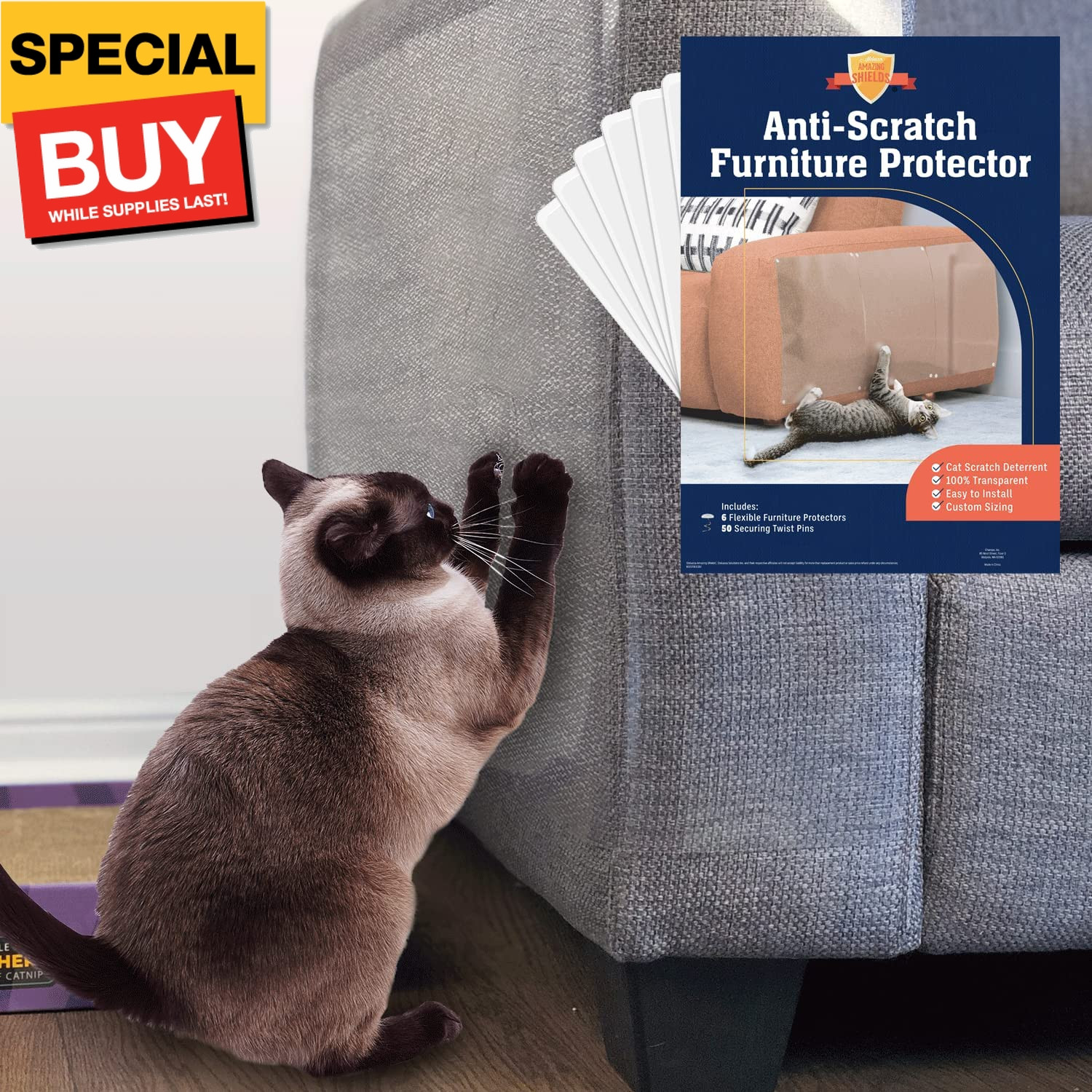 Sofa Protectors from Pets - 6-Pack of 17-Inch x 12-Inch Cat Anti Scratch Furnitu