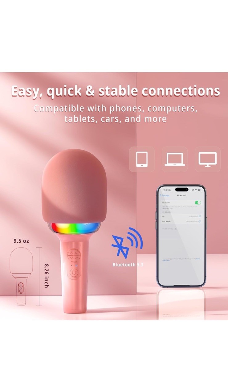 Kinglucky Wireless Bluetooth Karaoke Microphone 2-in-1 Speaker, Pink – Sealed