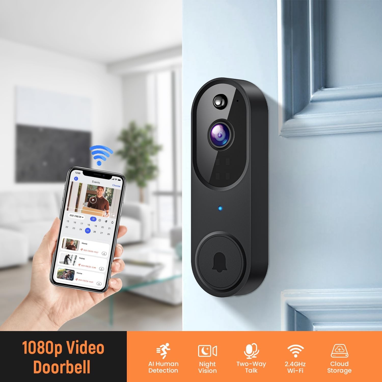 Smart Video Doorbell Camera Wireless, AI Human Detection and Instant Brown