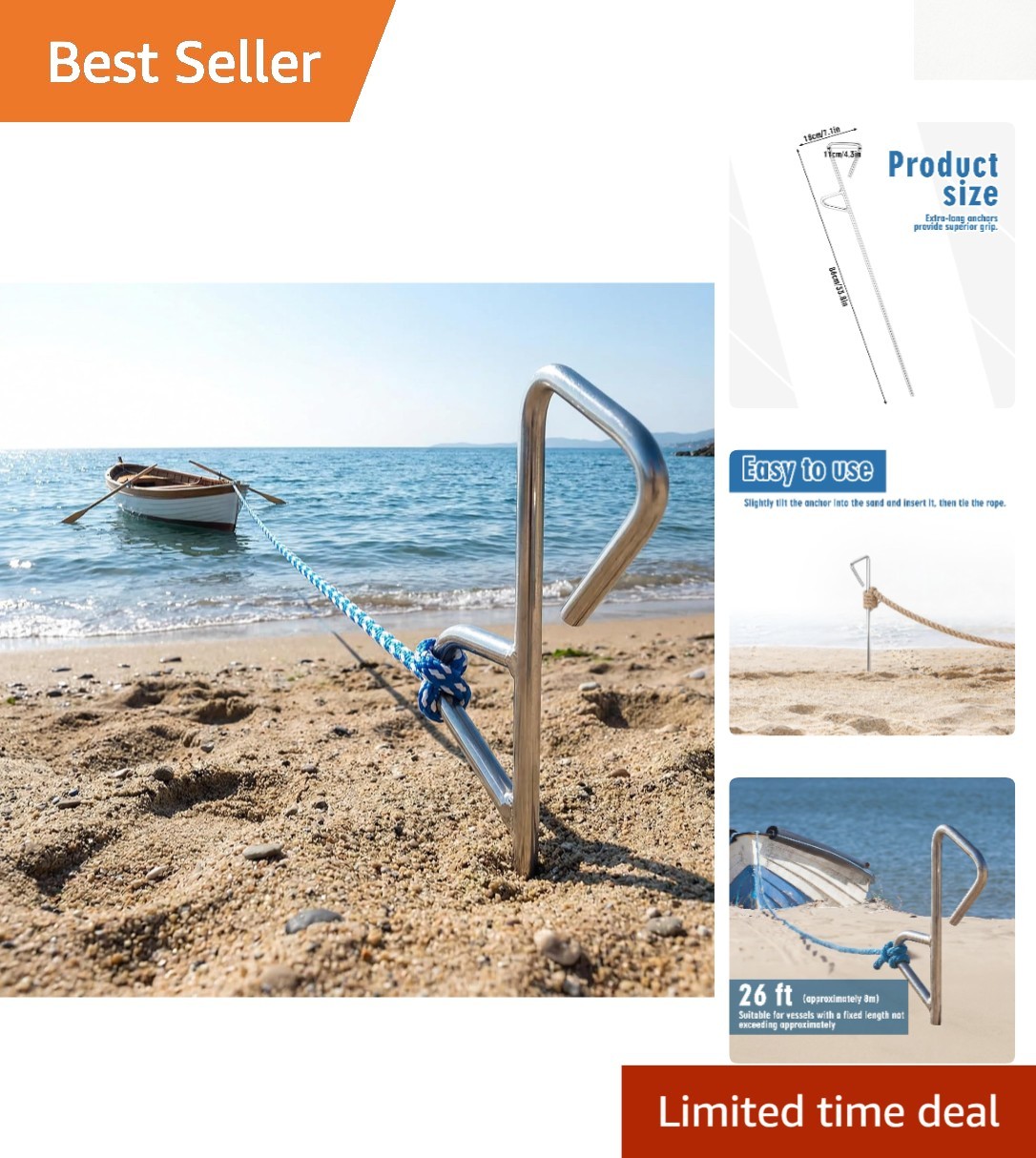Superior Holding Power Sand Spike Anchor - Secure Boats Up to 26 Feet with Ease
