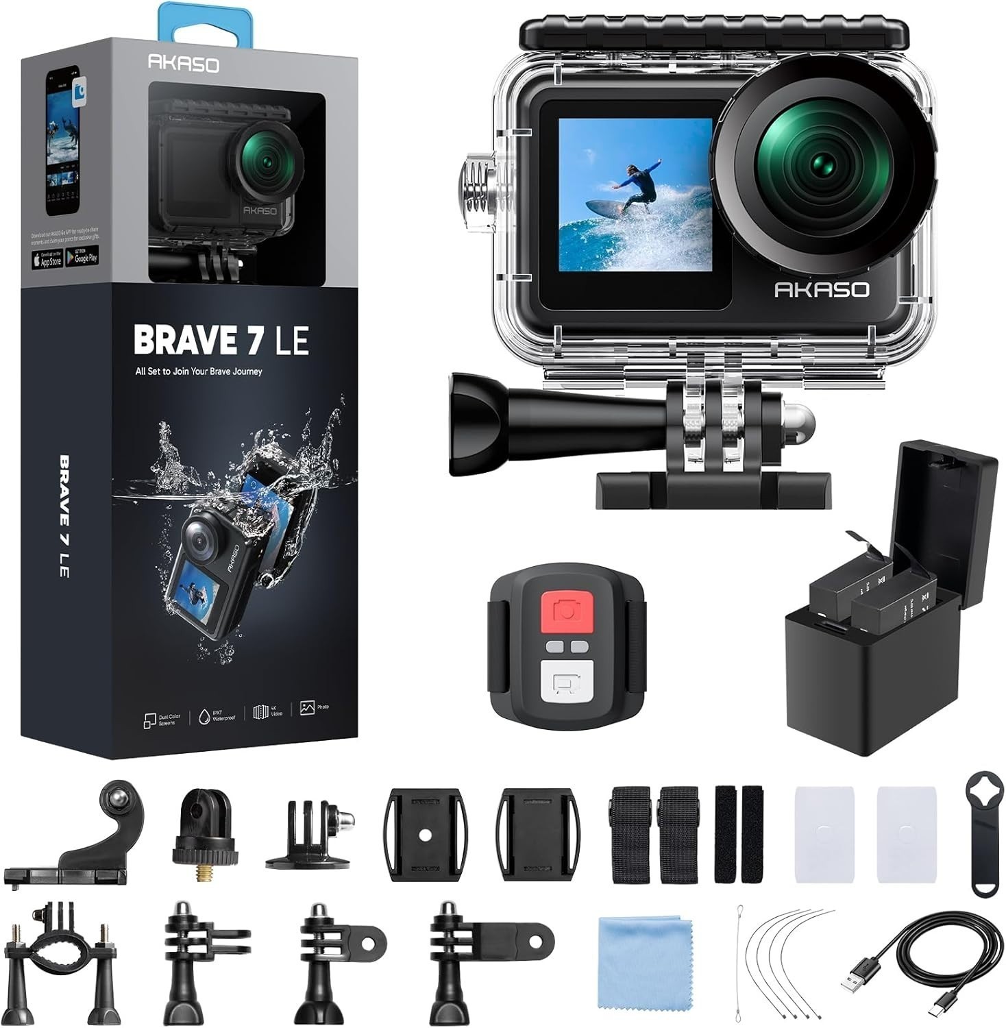 AKASO Brave 7 LE 4K30FPS 20MP Action Camera Vlog Camera EIS Underwater Camera