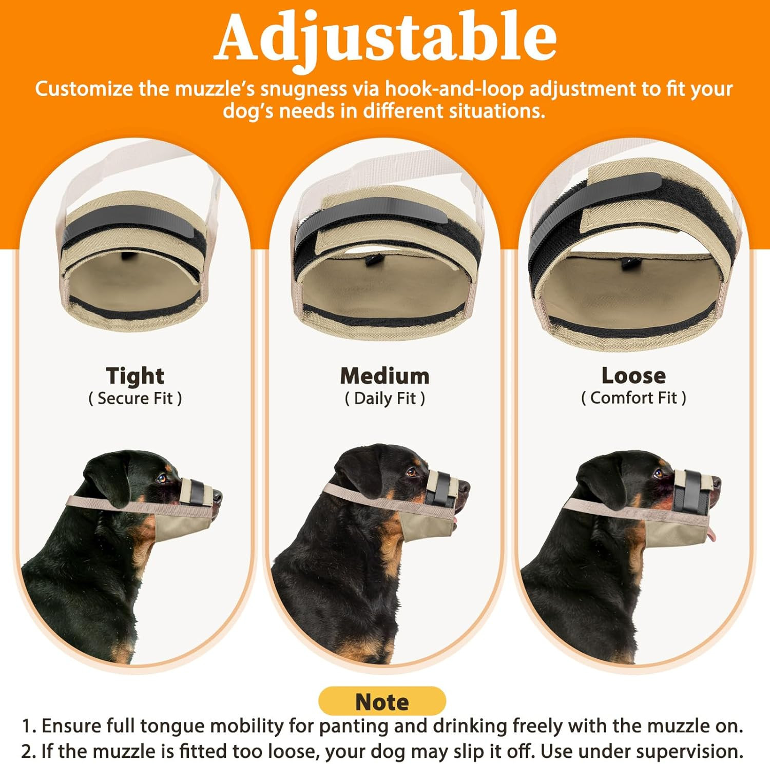 Dog Muzzle for Large Medium Small Dogs, Adjustable Fit, Soft & Sturdy Fabric, Pr