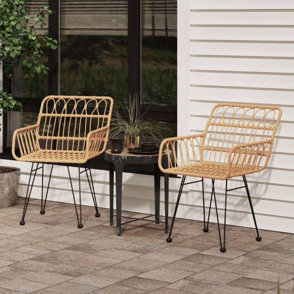 Garden Chair Set of 2 Brown Steel, Polyethylene Rattan Medium