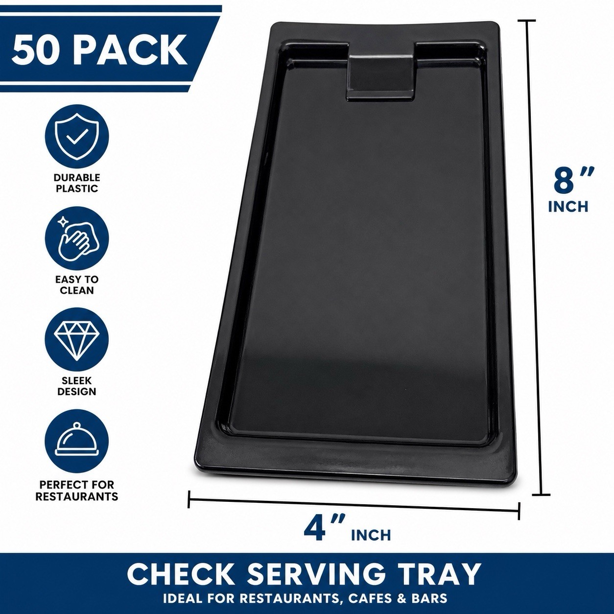 50 Pack - Plastic 8x4” Check Holder / Presenter - Servers, Restaurants, Bars