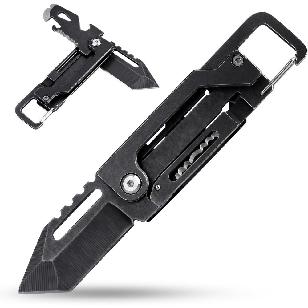 Keychain Knife, Carabiner Multitool, Tanto Pocket Knife with Key Clip, Box