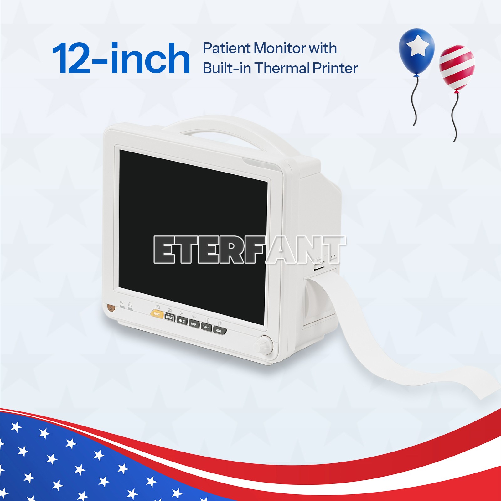12" Patient Monitor for Hospital ECG NIBP RESP TEMP SPO2 PR with Thermal Printer