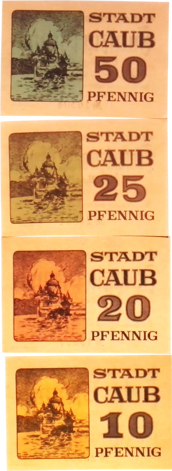 1921 Germany CAUB  set  of 10 20 25 and 50 Phennig Notgeld / Banknote
