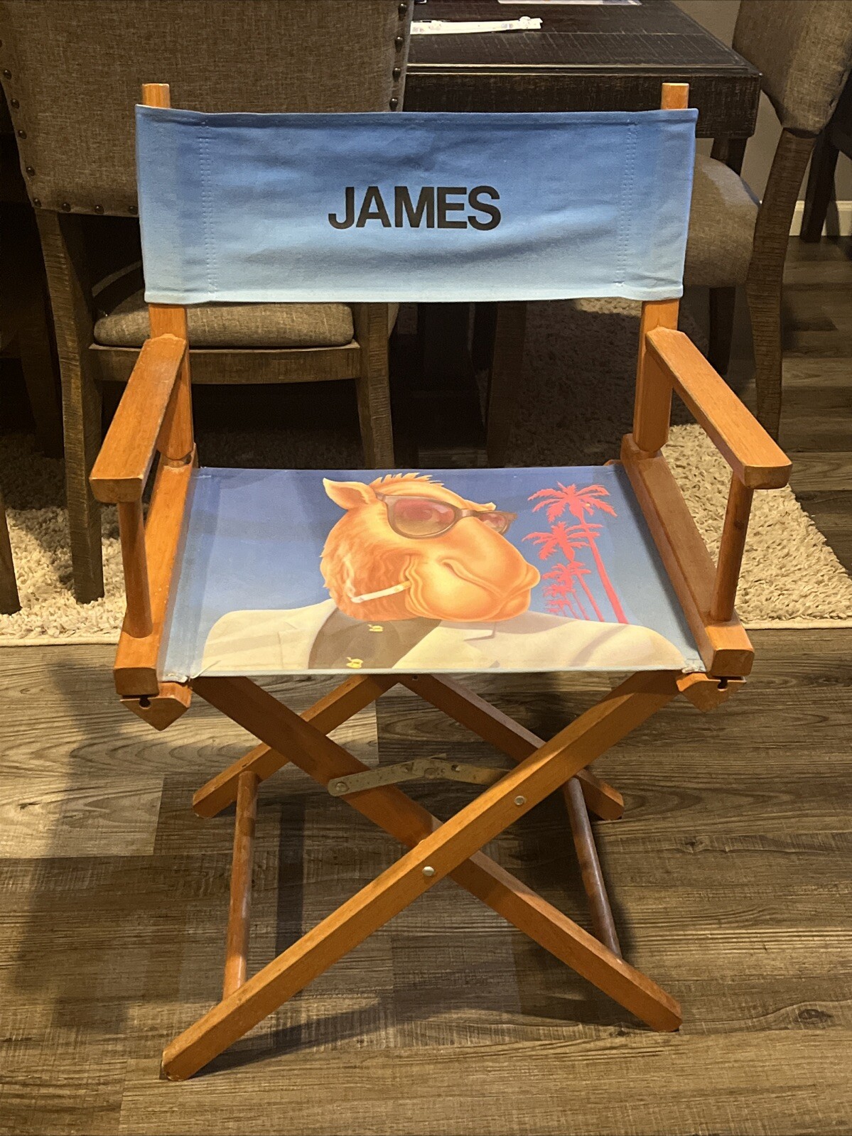 JOE CAMEL CIGARETTE ADVERTISING DIRECTORS CHAIR with FABRIC SEAT & BACK "JAMES”