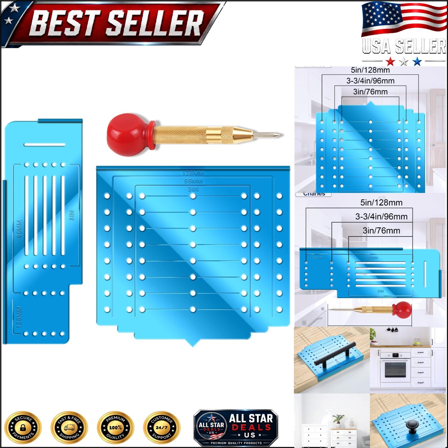 Transparent Cabinet Pull Template & Punch for Flawless Hardware Installation